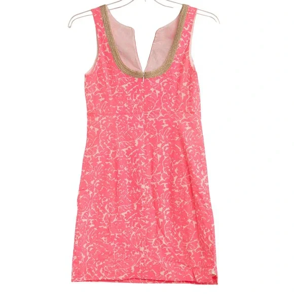 Lilly Pulitzer Shift Dress Sz 4 Hot Pink White Gold Summer Tropical Resortwear - Picture 5 of 5